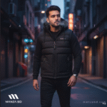 Black Hooded Street Vest – Cotton Padded, Multi-Pocket Winter Waistcoat for Men - Image 3