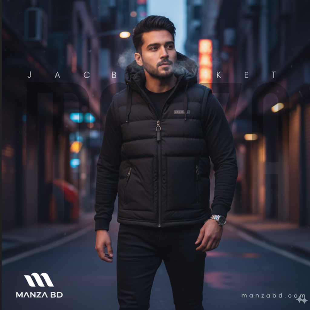 Generated Image September 14, 2025 - 1_59PM (1) Black Hooded Street Vest – Cotton Padded, Multi-Pocket Winter Waistcoat for Men - Image 3