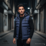 Blue Streetwear Vest for Men – Hooded, Warm Cotton-Polyester Padded Jacket - Image 3