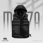 Black Hooded Street Vest – Cotton Padded, Multi-Pocket Winter Waistcoat for Men