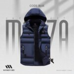 Blue Streetwear Vest for Men – Hooded, Warm Cotton-Polyester Padded Jacket