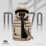 Khaki Urban Street Vest – Cotton Padded Hooded Waistcoat with Multi-Pocket Design