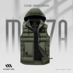 Green Hooded Outdoor Vest – Breathable Cotton-Polyester Padded Jacket for Men