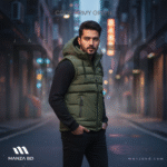 Green Hooded Outdoor Vest – Breathable Cotton-Polyester Padded Jacket for Men - Image 2