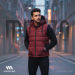 Red Padded Winter Vest – Hooded Street Style Waistcoat with Utility Pockets - Image 3