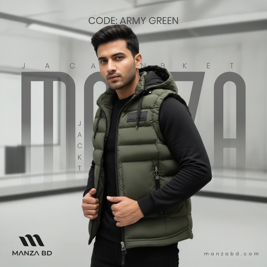 envato-labs-image-edit (5) Green Hooded Outdoor Vest – Breathable Cotton-Polyester Padded Jacket for Men - Image 3