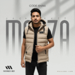 Khaki Urban Street Vest – Cotton Padded Hooded Waistcoat with Multi-Pocket Design - Image 2