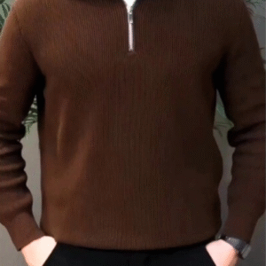 Jet Coffee Quarter-Zip Ribbed Sweater